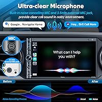 Vista 4 de Estéreo inalámbrico de doble DIN para automóvil con Apple Carplay, Android Auto - Pantalla TFT HD de 7 pulgadas, Bluetooth, subwoofer, Mirror Link