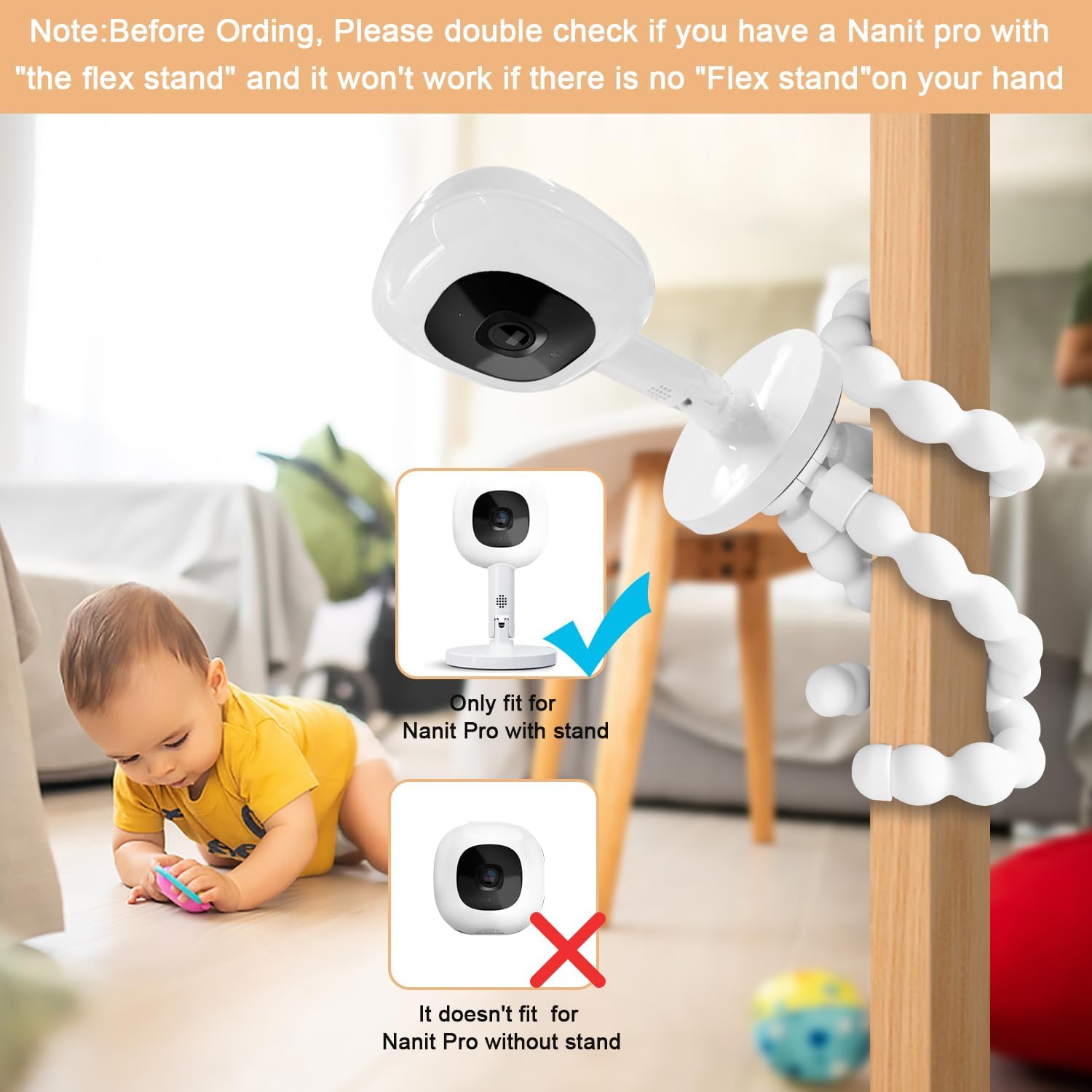 Baby Monitor Mount Compatible with Nanit Pro Smart & Flex Stand Baby Monitor, Flexible Arm Monitor Mount,Baby Camera Holder Stand Without Tools