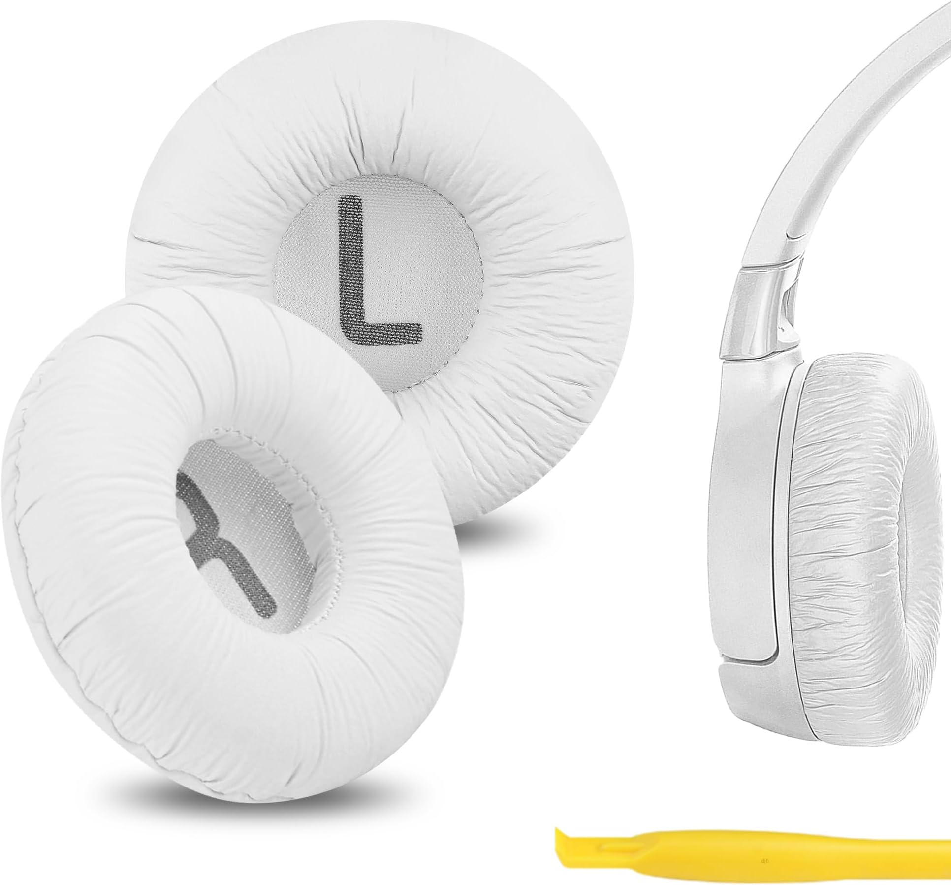 QuickFit Leatherette Replacement Ear Pads for JBL JR 300/ 300BT, T450BT/ 500BT, Tune 500/ 500BT/ 510BT, Tune 520BT Headphones, Ear Cushions with Video Guide (White)