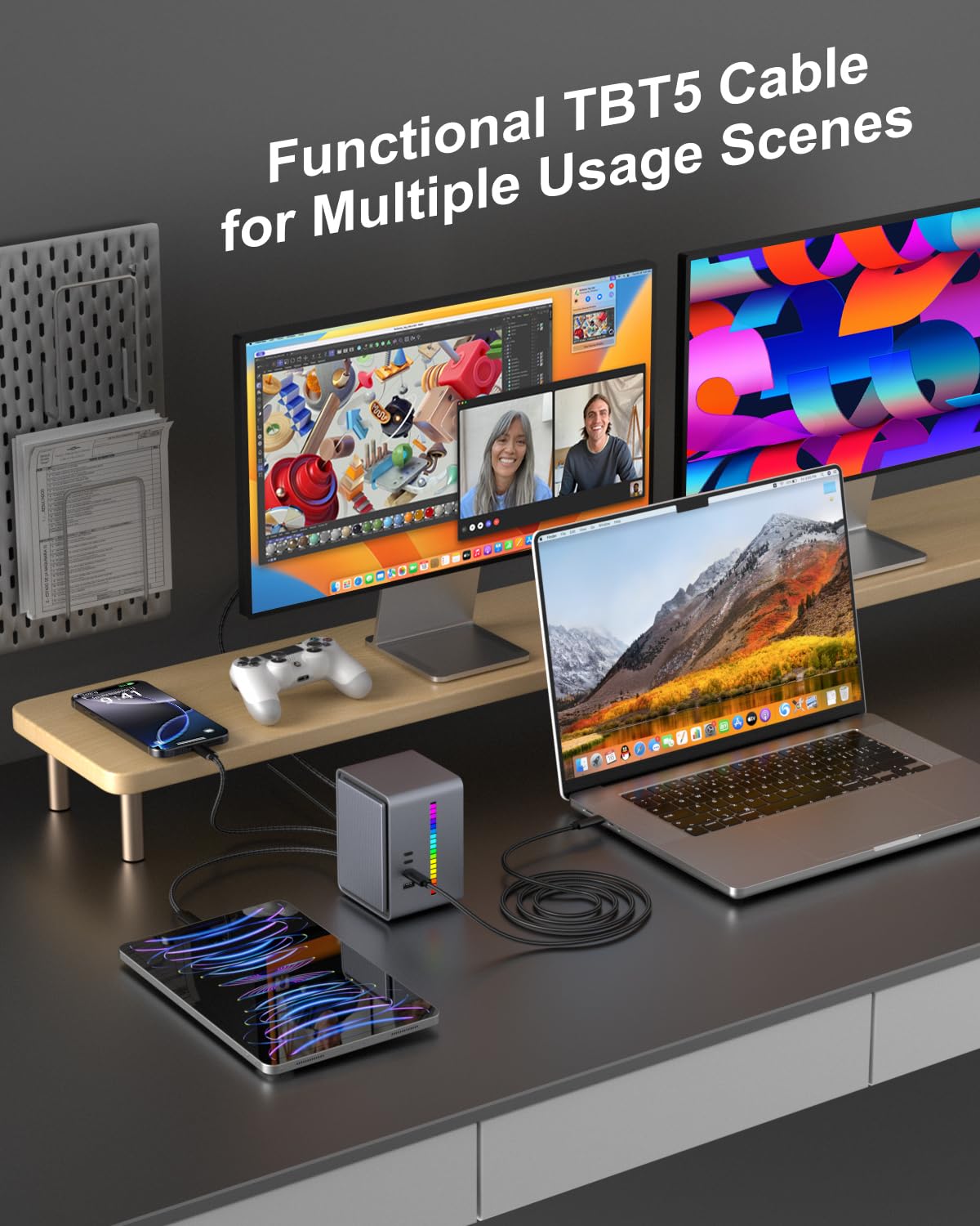 Cavo Thunderbolt 5, 1 m USB C a USB-C 80 Gbps trasferimento dati 240 W PD3.1 ricarica rapida 120 Gbps larghezza di banda display 8K per TB4/3 USB4 dock MacBook M4 iPhone 17 Pro Max iPad eGPU