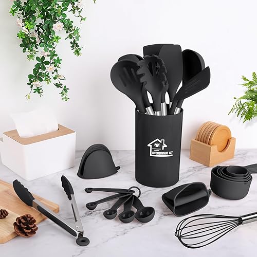 Miniatura 7 de Juego de utensilios de cocina de 27 piezas, resistentes al calor, antiadherentes a 446 F, juego de utensilios de cocina con mango de acero
