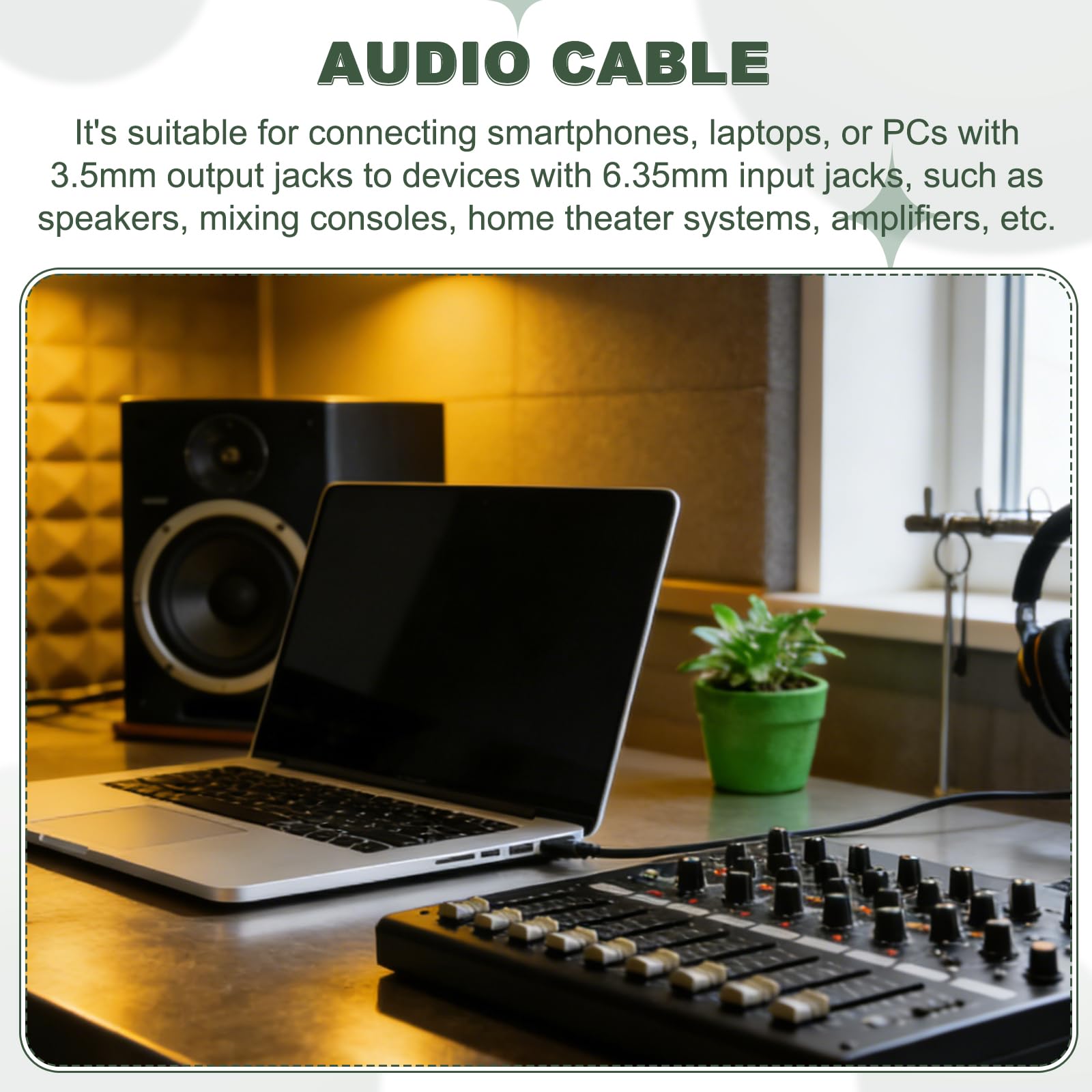 MECCANIXITY Cavo audio TRS da 1/8" a doppio TS da 6,35 mm, 4,6 m, da maschio 3,5 mm a doppio maschio da 6,35 mm, adattatore splitter a Y, cavo stereo per laptop, dispositivi home theater, nero