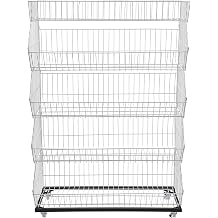 5 Tier Retail Display Rack, Large Wire Metal Mobile Supermarket Storage Shelf, Fruit Vegetable Snack Supply Basket for Home Store Market White