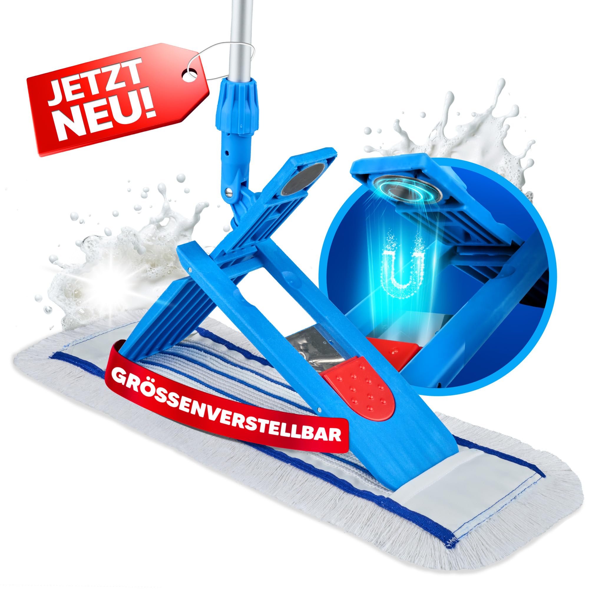 Premium Wischer Set Hospital 40CM | Krankenhaus Mopp | Magnet Klapphalter |Teleskopstiel 90-160cm | Magnethaltersystem für einfaches Wechseln | ergonomisches Putzen ohne Rückenschmerzen