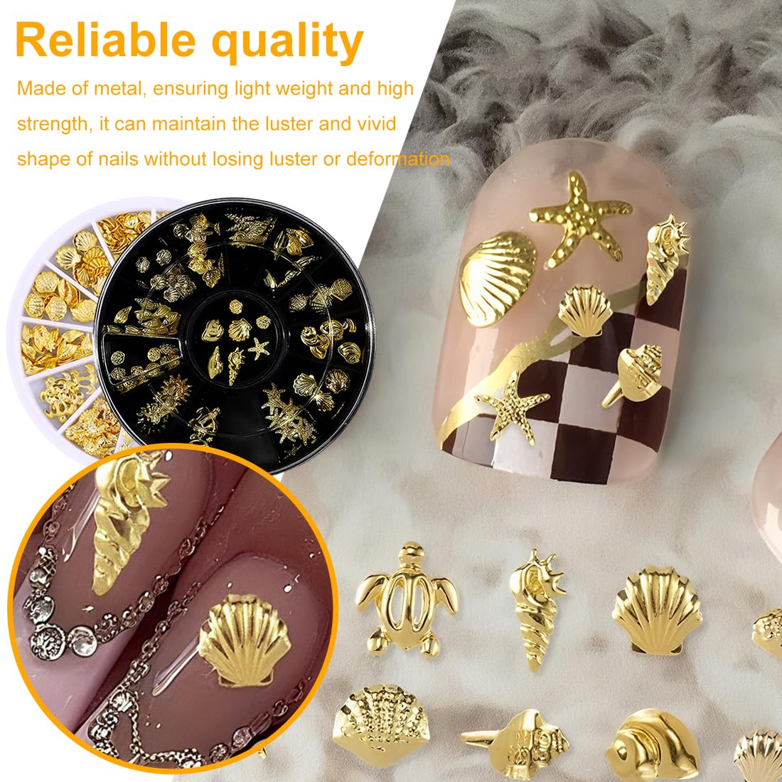 Tomedeks 2 Set Nail charms, Gold nail charms, Nail gems for nail art Nail decorations for nail art 3D Ocean Nail Studs Star Starfish - Image 4