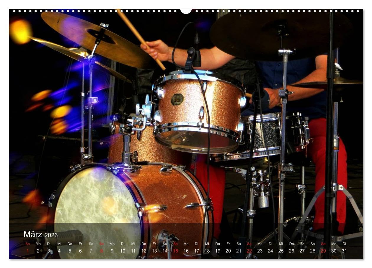 Schlagzeug onstage (Wandkalender 2026 DIN A2 quer), CALVENDO Monatskalender: Eindrucksvolle Konzertaufnahmen und Closeups von verschiedenen Schlagzeugen (CALVENDO Kunst)
