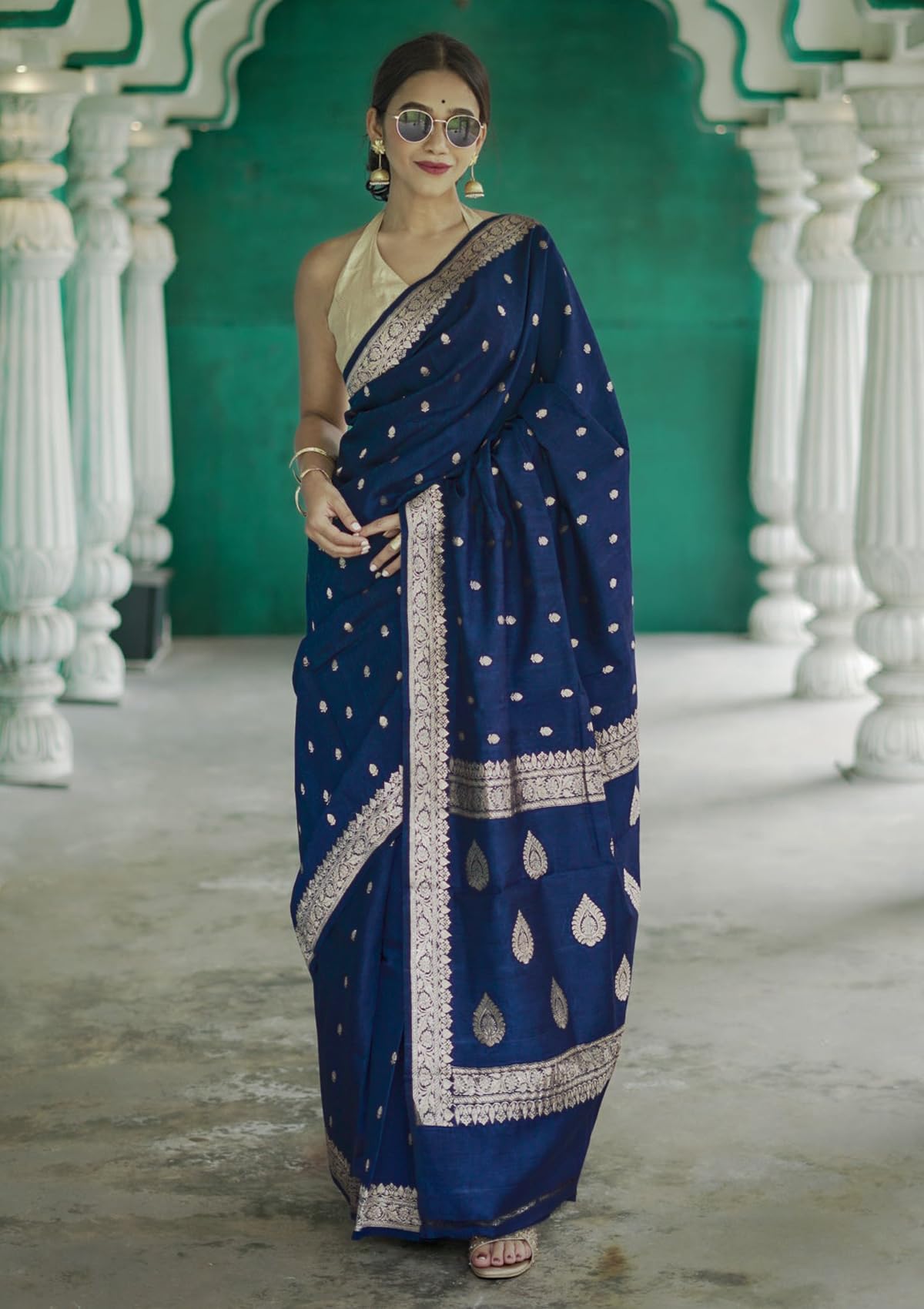 Sugathari Sari da donna in seta jacquard dell'India merid