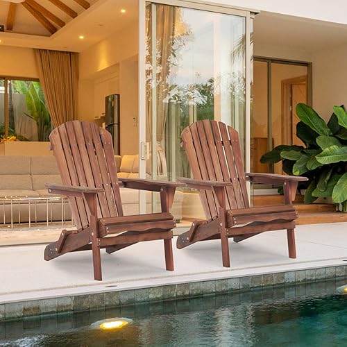 Miniatura 2 de Wooden Outdoor Folding Adirondack Chair Set of 2 - Solid Wood, Half Pre-Assembled, Foldable Design for Garden, Lawn, Deck, Pool Side, Fire Pit