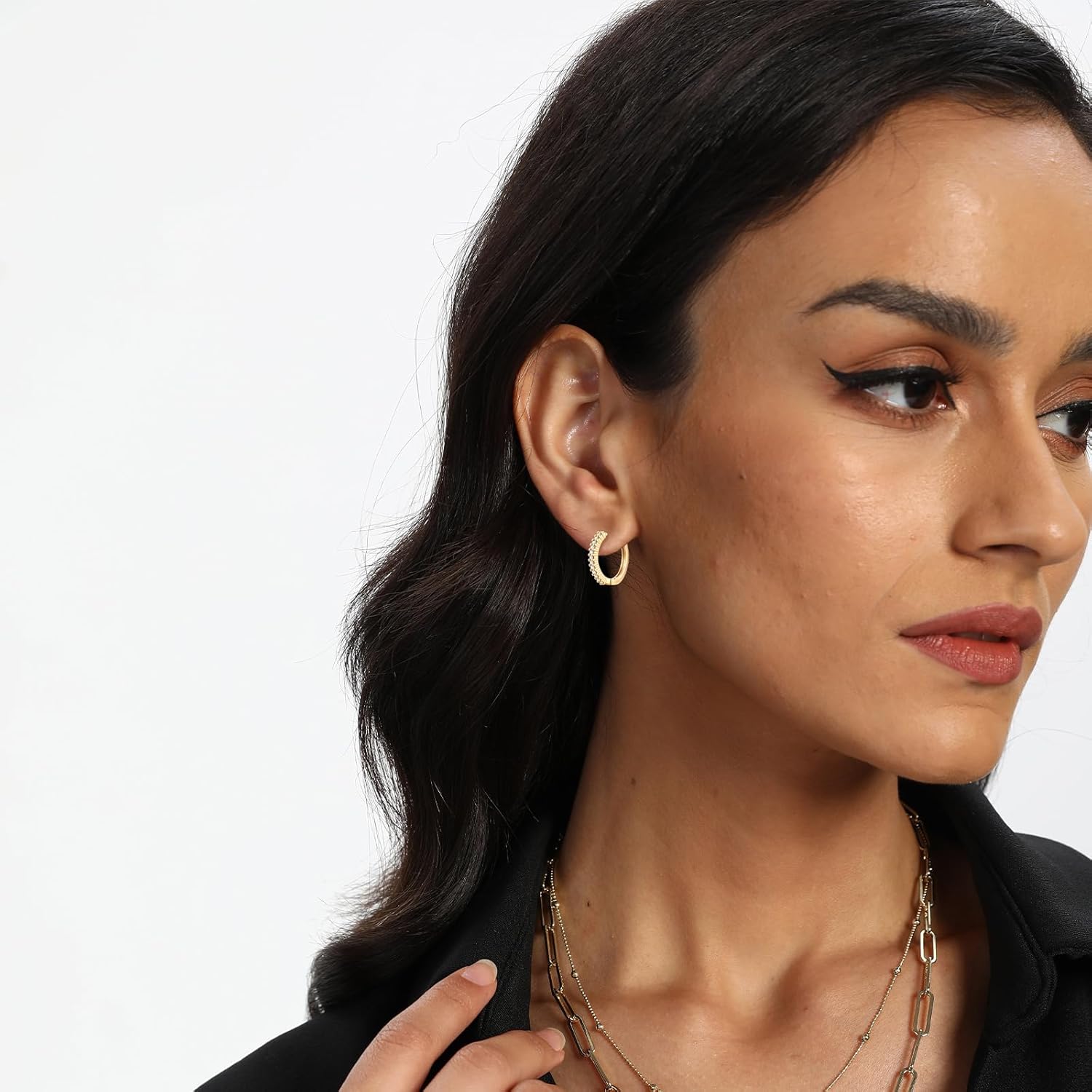 MDFUN Stud Hoop Earrings for Women,18k Gold Plated Hypoallergenic Cartilage Hoops Huggie Earrings Set for Multiple Piercing Trendy Jewelry Gifts - Image 8