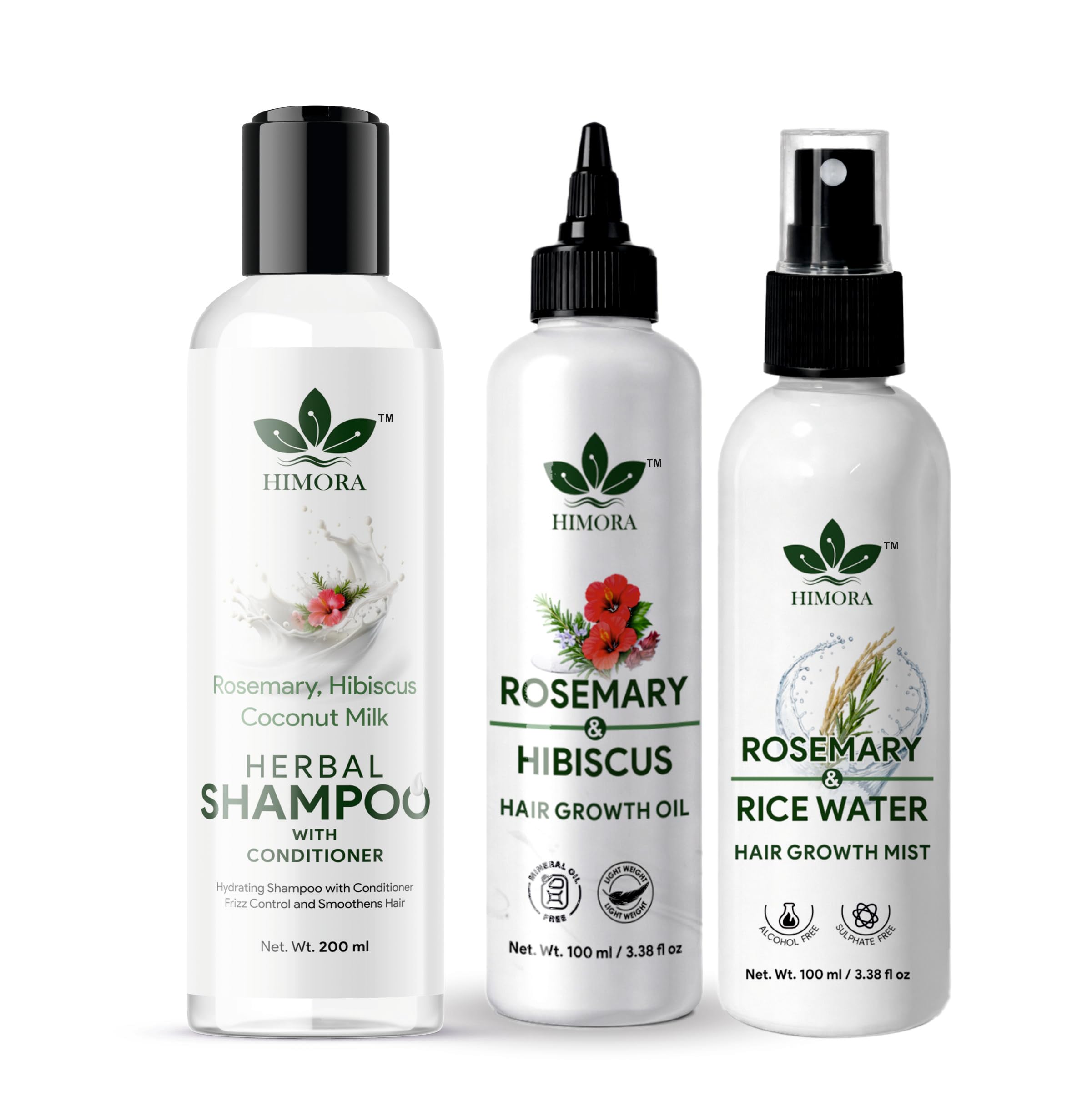 HIMORA Herbal Hair Care Combo, Shampoo with Conditioner 200ml, Rosemary & Hibiscus Hair Growth Oil 100ml, Rice Water Hair Growth Mist 100ml-picture-10
