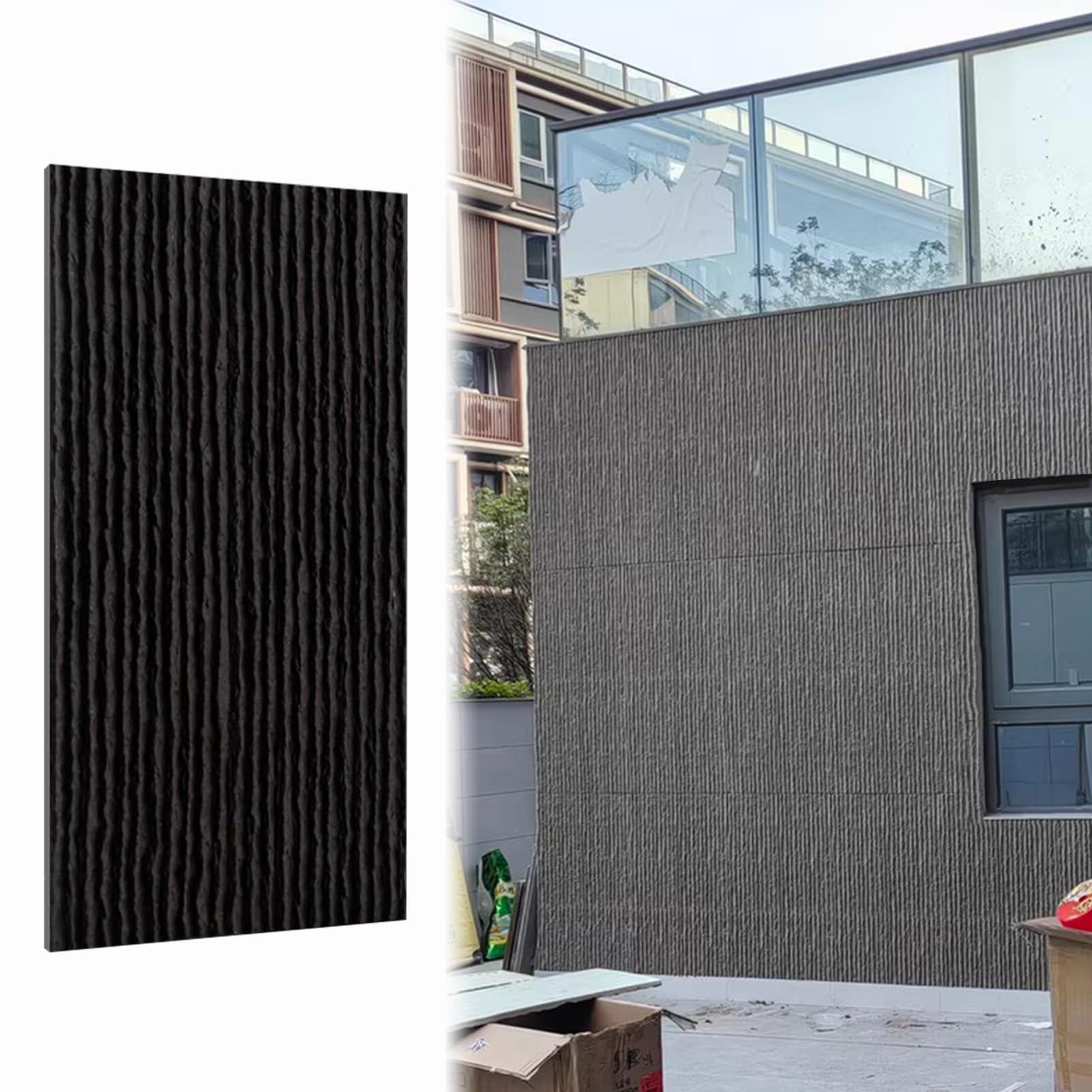 Panneau mural ondulé ZIMGOD noir en polyuréthane imperméable pour intérieur et extérieur Pack de 8