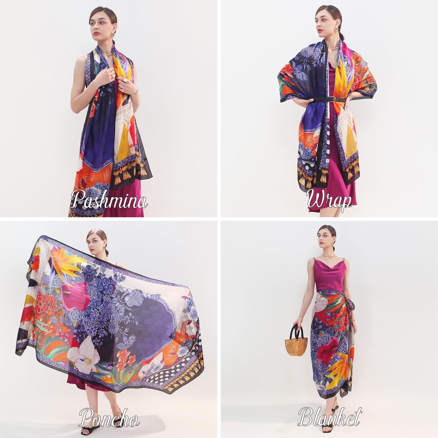 DANA XU Women's 100% Mulberry Silk Pashmina Shawl and Wraps Extra Large Floral Scarf for Evening Dresses, Soft Oversized - Image 2