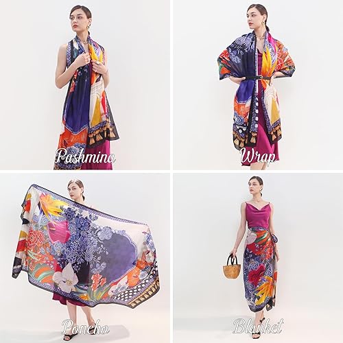 Miniatura 2 de DANA XU Bufanda y mantón extragrande de seda de morera 100% para mujer, bufanda pashmina floral para vestidos de noche, suave y de gran tamaño