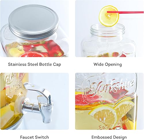 Miniatura 6 de Lily's Home Dispensador de bebidas de vidrio con soporte, capacidad de 1 galón, grifo fácil de usar, dispensador de bebidas para fiestasbarbacoas,