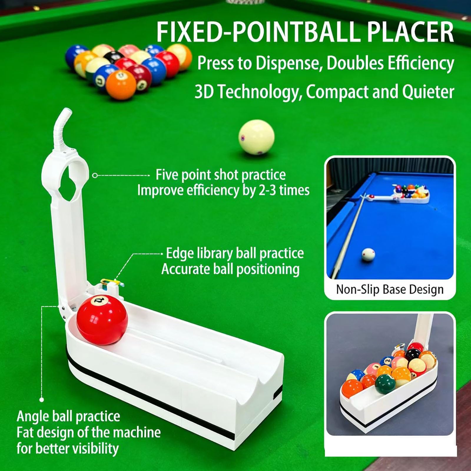 Rastrelliera per allenamento biliardo, portatile, di precisione, con base antiscivolo, lanciatore a pressione per biliardo e pratica con nove palline, attrezzatura per allenatori di abilità