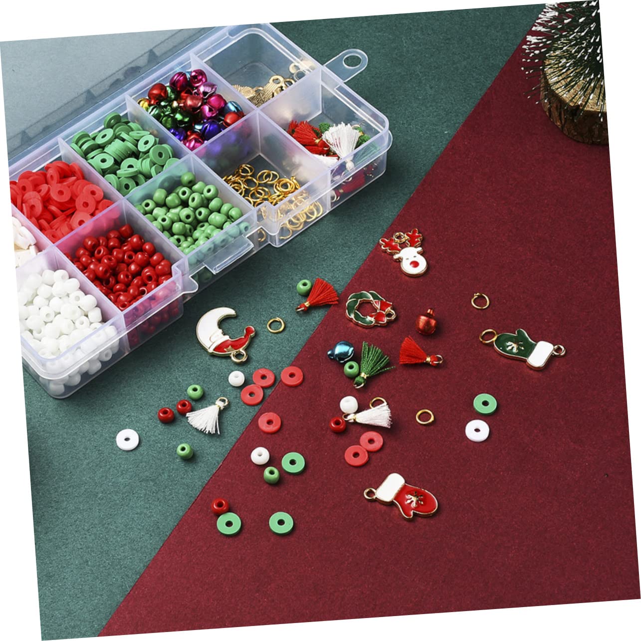 SHINEOFI 4 Juegos cuentas de navidad christmas ornaments kit joyeria accesorios niñas pulsera de navidad kit de fabricación de joyas para juego de collar arcilla polimérica