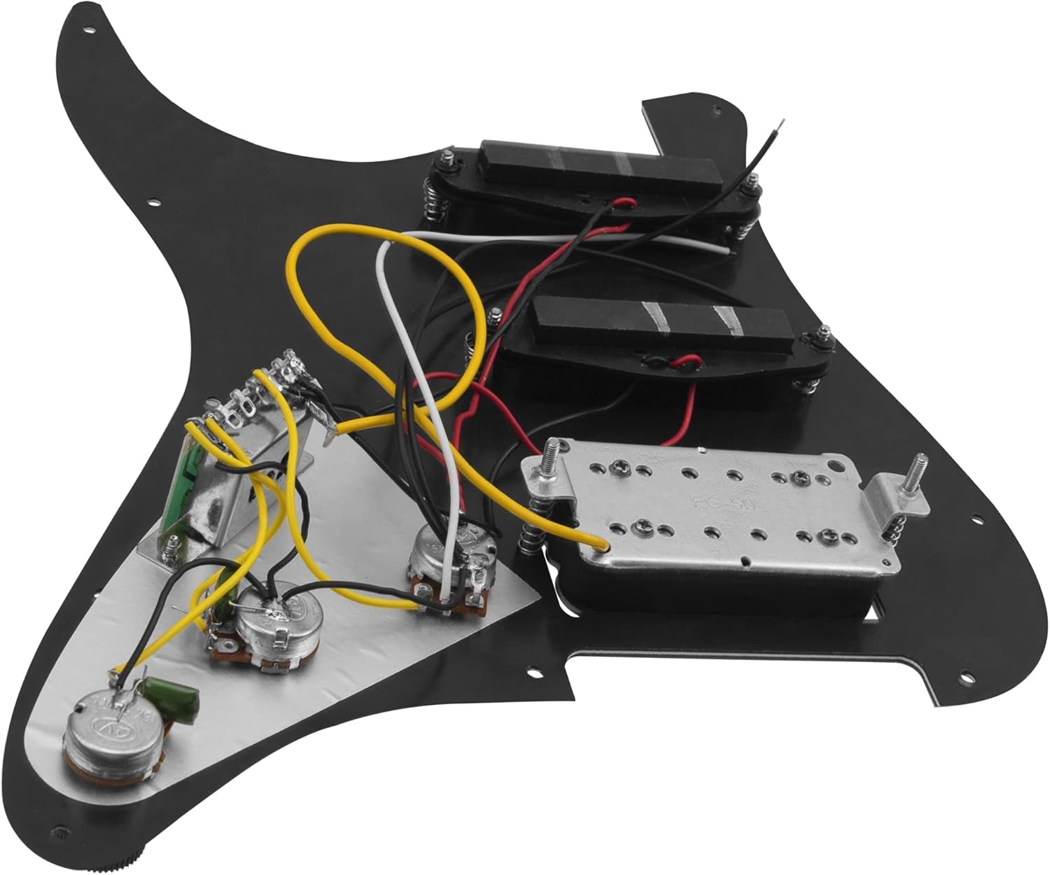 11-Hole 3-Ply SSH Prewired Loaded Pickguard Humbucker Pickups Set Compatible with Fender Stratocaster Squier Electric Guitar (3Ply Black Pearl)
