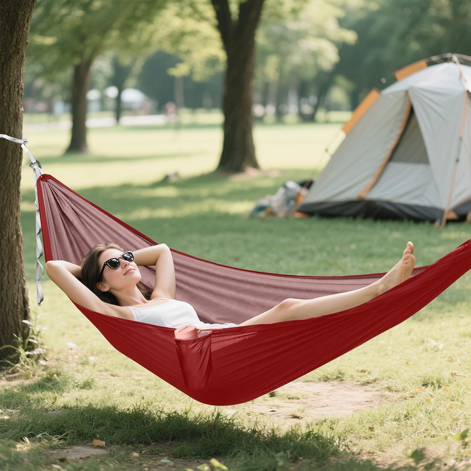 Maroon Solid Color Pure Plain 330lb Capacity Camping Hammocks with Portabl Carry Bag Rope Hammock for Camping Travel Accessories hamacas para Deck