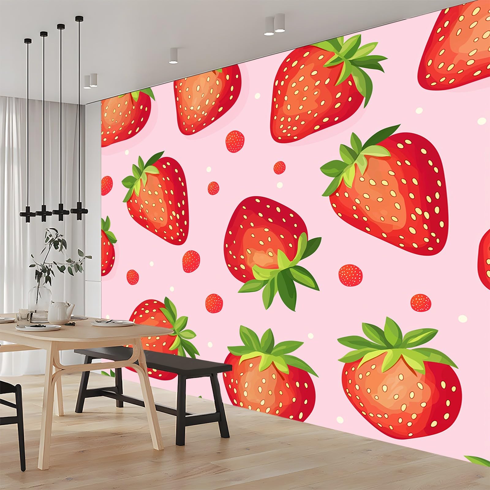 Urocza owocowa tapeta panoramiczna truskawkowa tapeta z włókniny gigantyczny plakat na ścianę niestandardowa tapeta 3D salon dziecięcy sypialnia biuro dekoracja korytarza różowa 400 x 280 cm