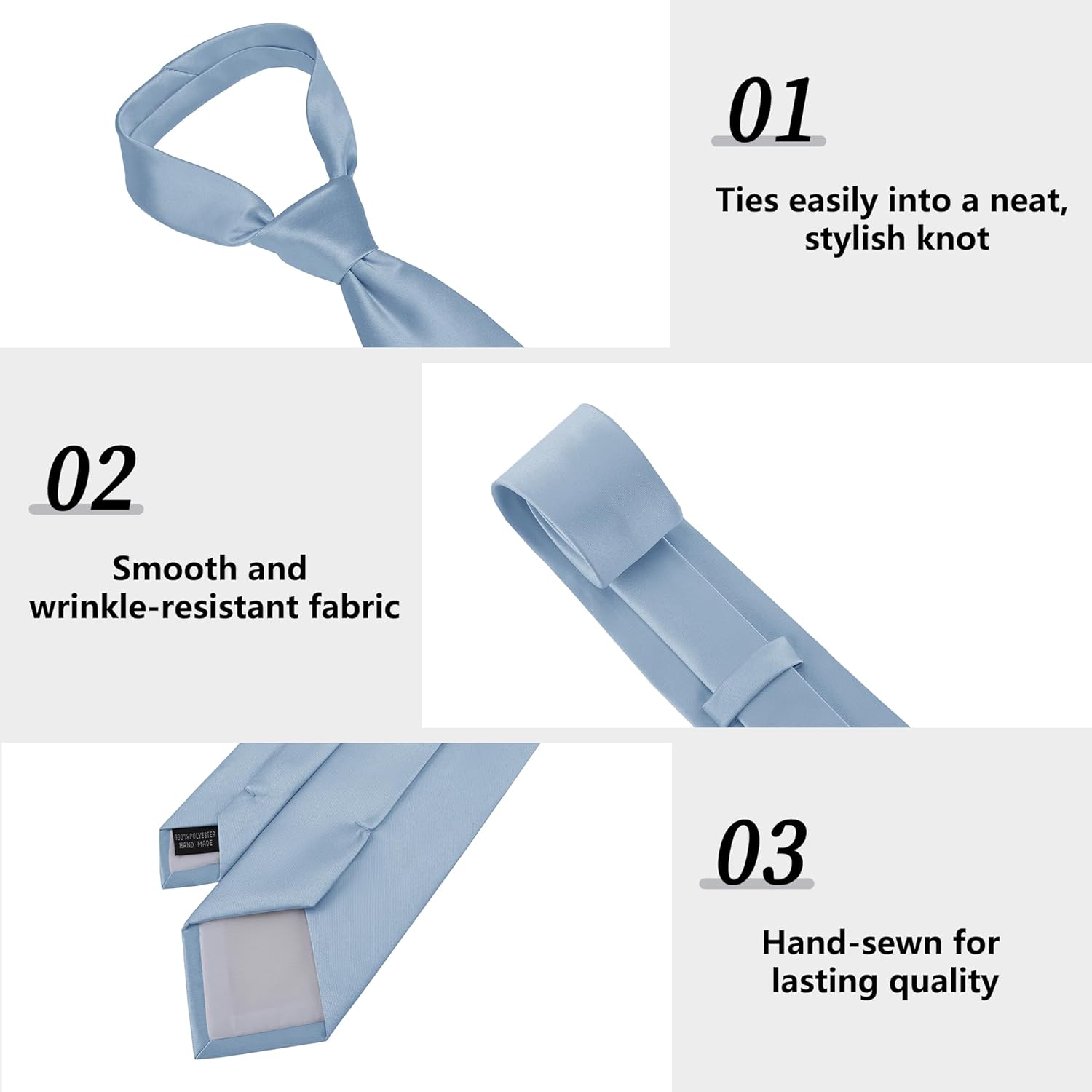 Tie for Men with Pocket Square, Formal Tuxedo Necktie, Business Suit Accessory for Weddings and Father's Day - Image 3