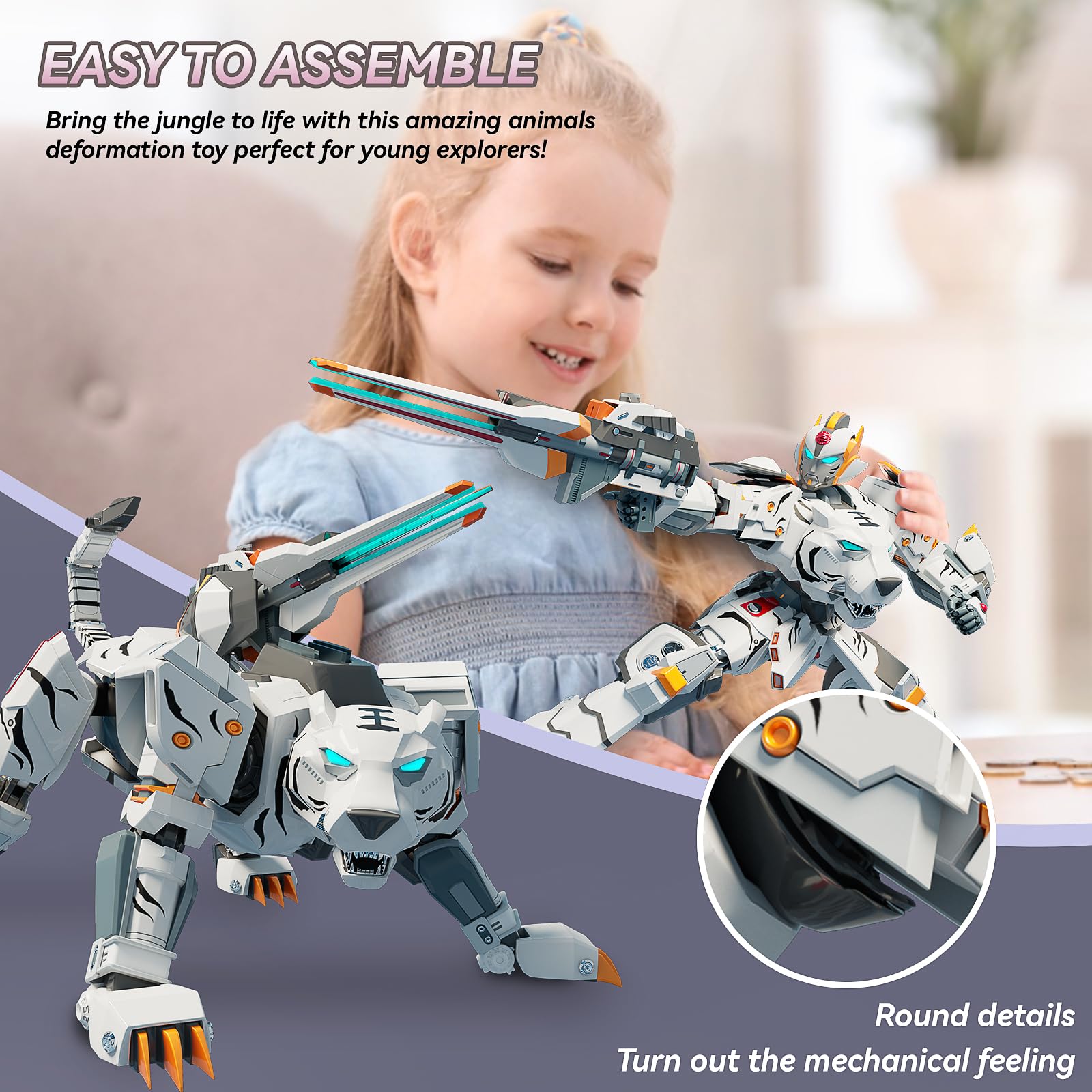 Robot Tigre Transformable 25,4 Cm – Figurine Action Pour Enfants 6-12 Ans – Déformation Animale – Blanc