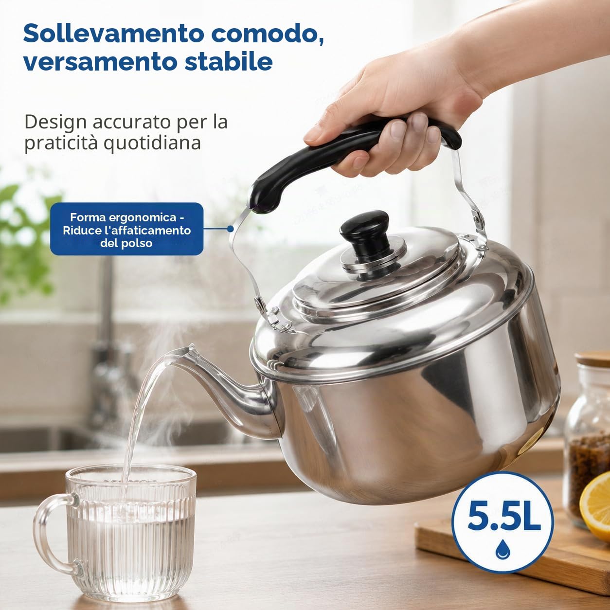 Bollitore da tè 5,5 L di grande capacità in acciaio inossidabile inossidabile bollitore acqua calda teiera a cottura rapida comoda maniglia bollitore a fischio per fornello a gas piano cottura a