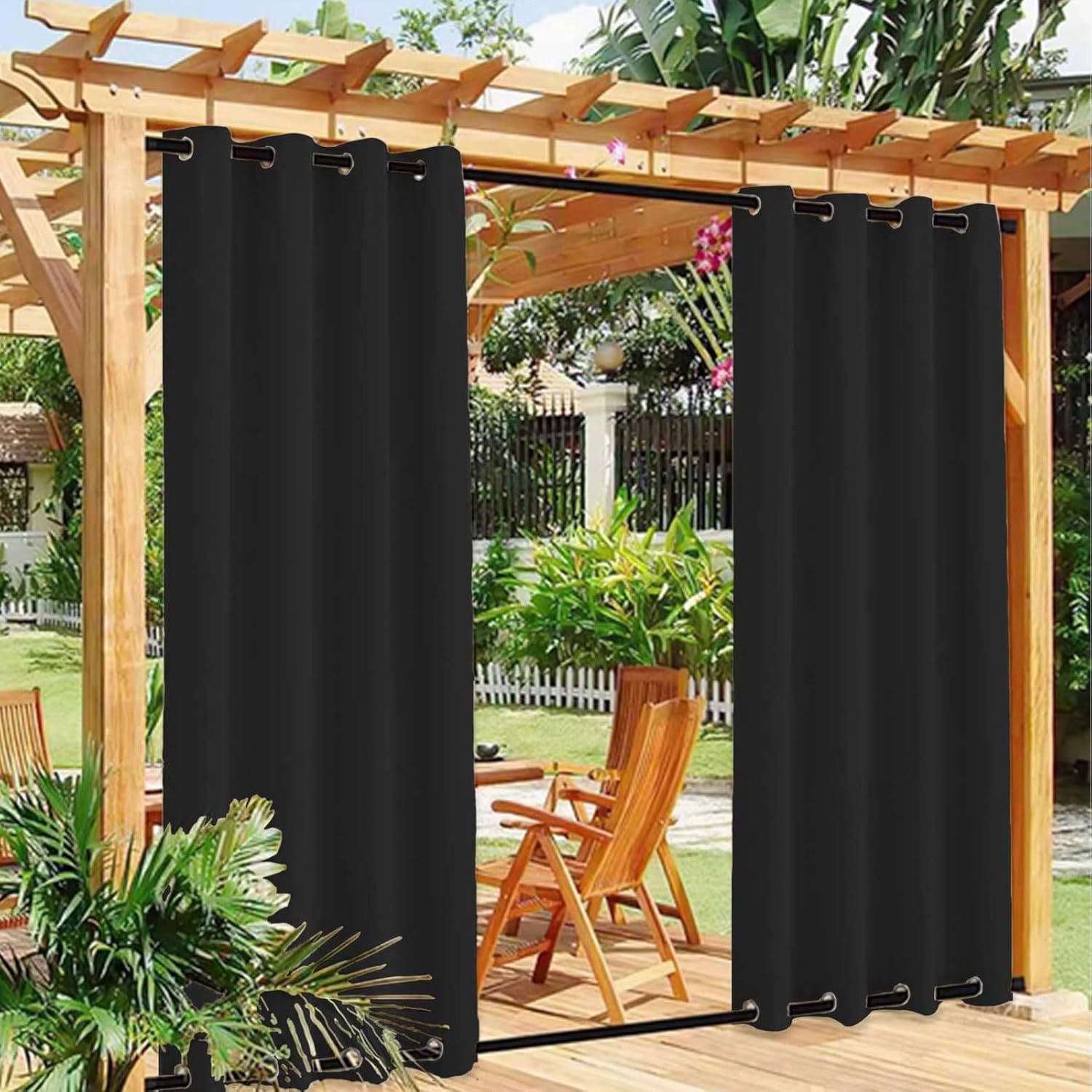 Outdoor Curtains for Patio Waterproof Weatherproof Blackout Curtains with Grommets on Top & Bottom, Sun Blocking Privacy Curtain for Gazebo, 1 Panel, W47 x L47, Black