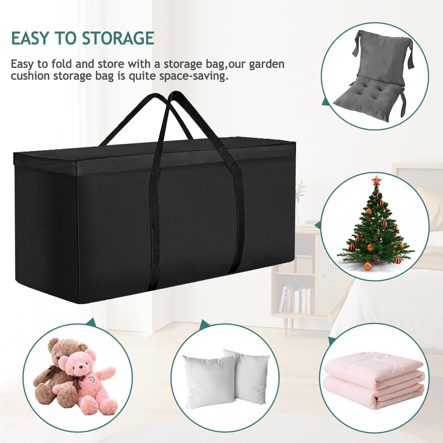 Borsa per Cuscini da Giardino, Custodia per Albero di Natale, Tessuto Oxford 600D Resistente, Impermeabile, Anti UV, Borsa Porta Cuscini da Esterno (175x55x75cm)