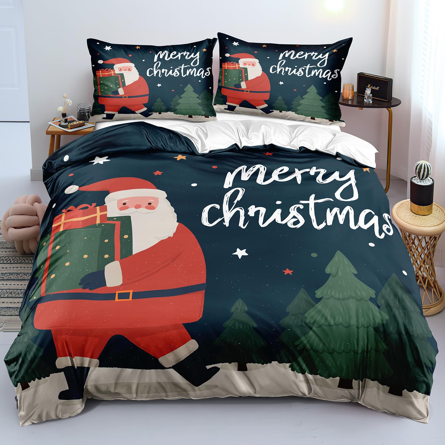 Housse de couette sapin et étoiles pour illuminer la chambre des enfants en hiver