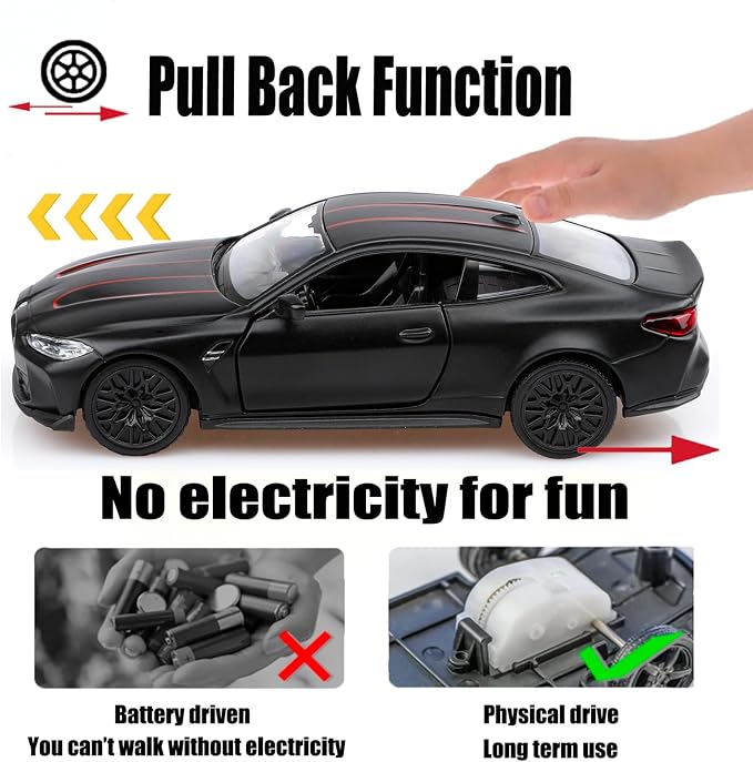 Modelo a escala 1:36 BMW M4 coche de juguete negro miniatura 5