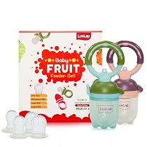 LuvLap Baby food and fruit feeder twin pack with three Feeder Sack sizes, BPA Free, Green & Pink