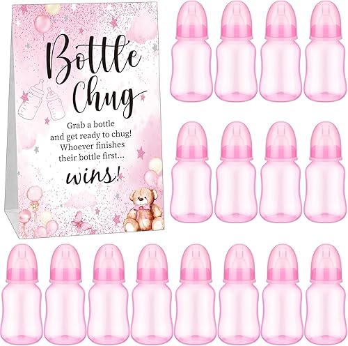 Miniatura 9 de TrelaCo Bottle Chug - Juego de 20 biberones para baby shower, con 1 letrero de papel kraft para revelación de género, suministros de fiesta, regalos