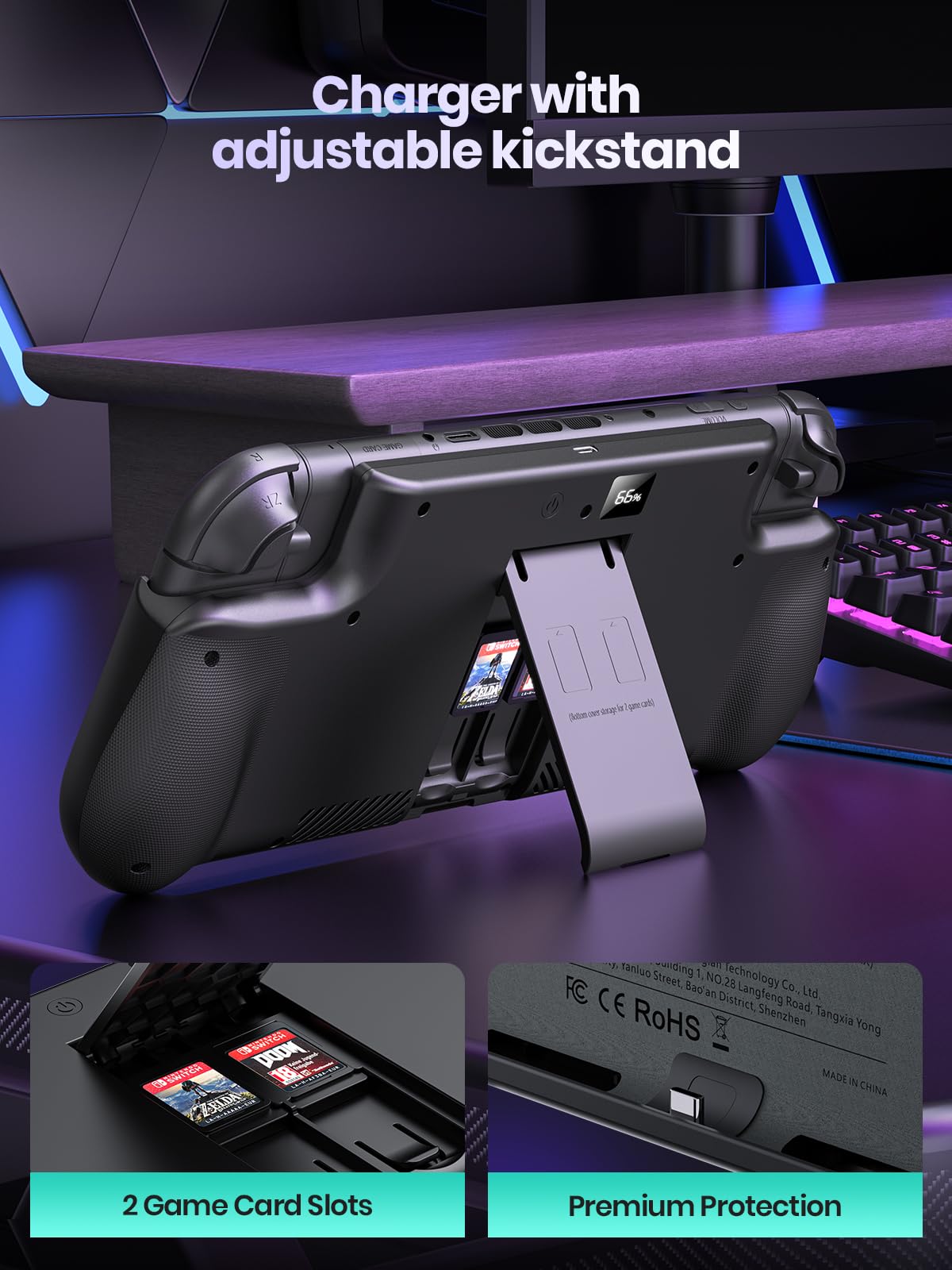 GagaKing 10000mAh Akku Hülle für Nintendo Switch 2, LED-Anzeige Schnellladegerät mit Spielkarten für Switch 2, Dockable Ergonomische Schutzhülle Tragbar Case Cover, Switch 2 Zubehör