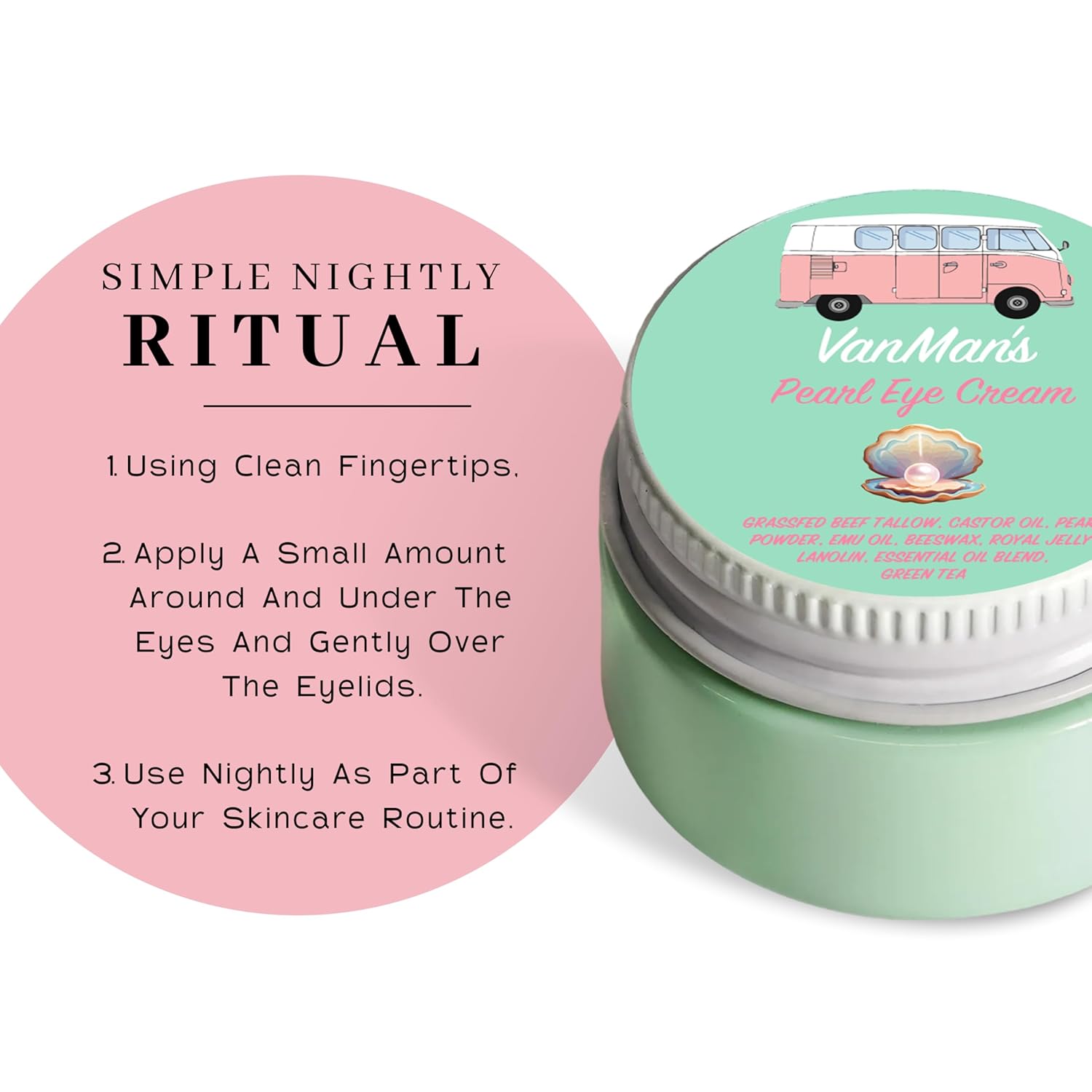 VanMan’s Pearl Eye Cream with Grass Fed Beef Tallow – Brightening and Smoothing Under Eye Cream with Wild-Caught Pearl Powder and Royal Jelly – No Fillers, 0.5 Ounces - Image 7