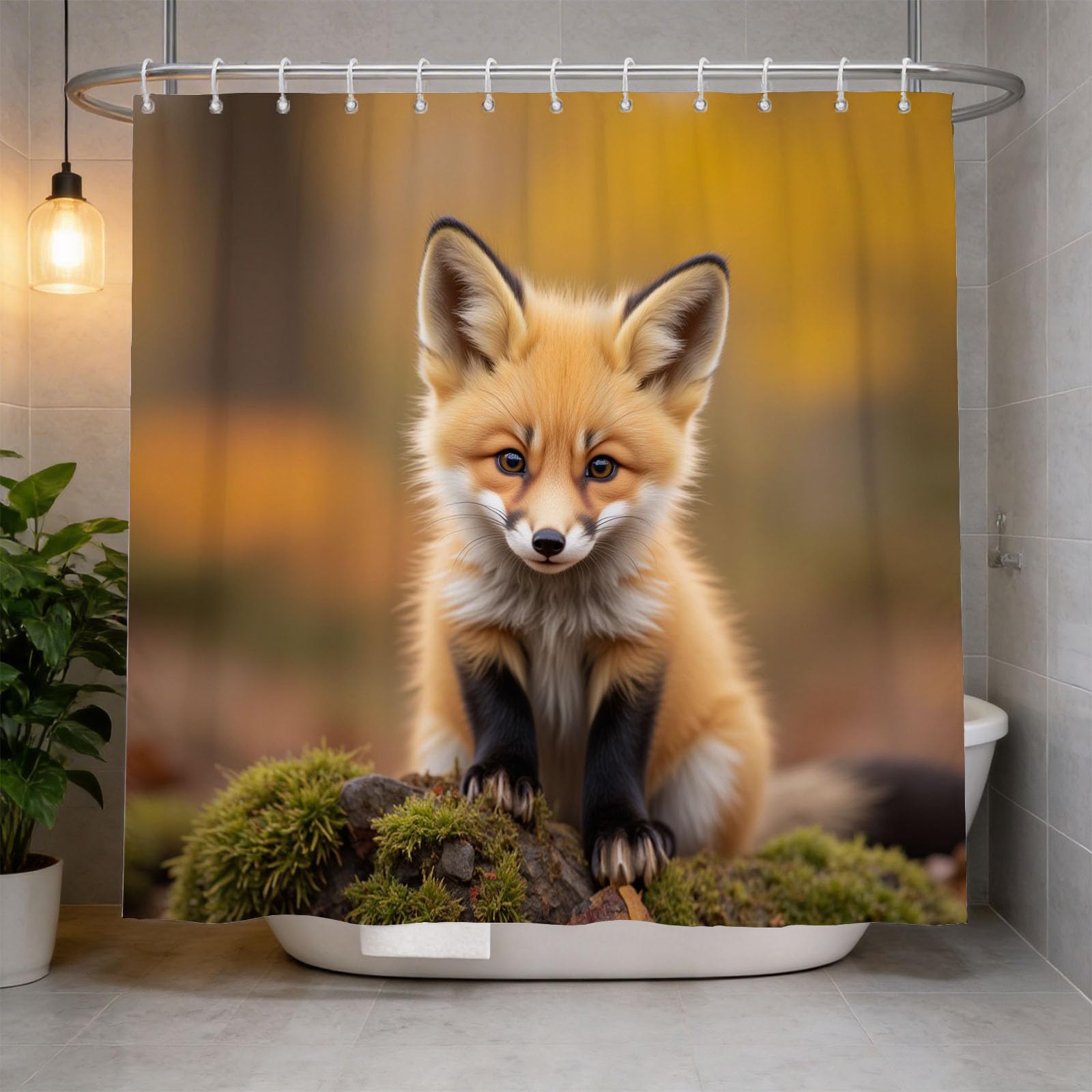 Hongduo 3D Cute Fox Shower Curtain for Stalls Bathtubs Jungle Bathroom Decor Shower Curtain Set Polyester Fabric Waterproof 180x200cm/71X79 Inch with Hooks