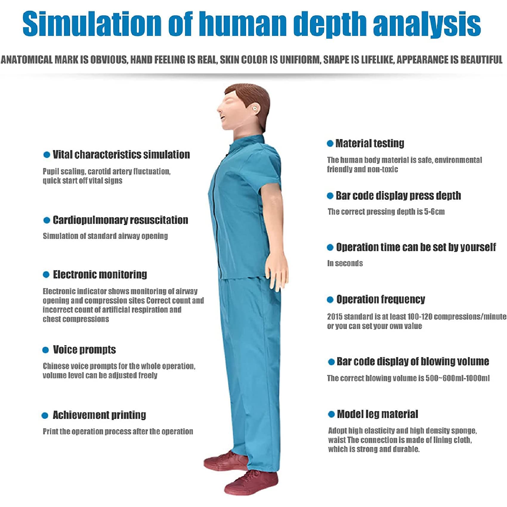 Kit Complet de Formation pour Adultes, Mannequin de RCP de 5,4 Pieds, simulateur de réanimation Cardio-pulmonaire, modèle médical de Formation aux Premiers Secours, pour la Formation des médecins en