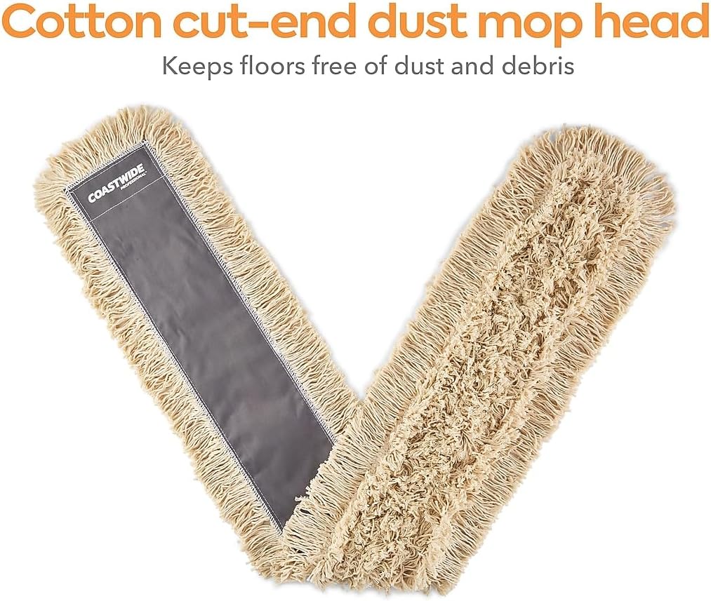 Coastwide Professional Cut-End Dust Mop Head, Cotton, 60 x 5 Inches, White, 2-Pack — High-Capacity Floor Dusting for Commercial Facilities