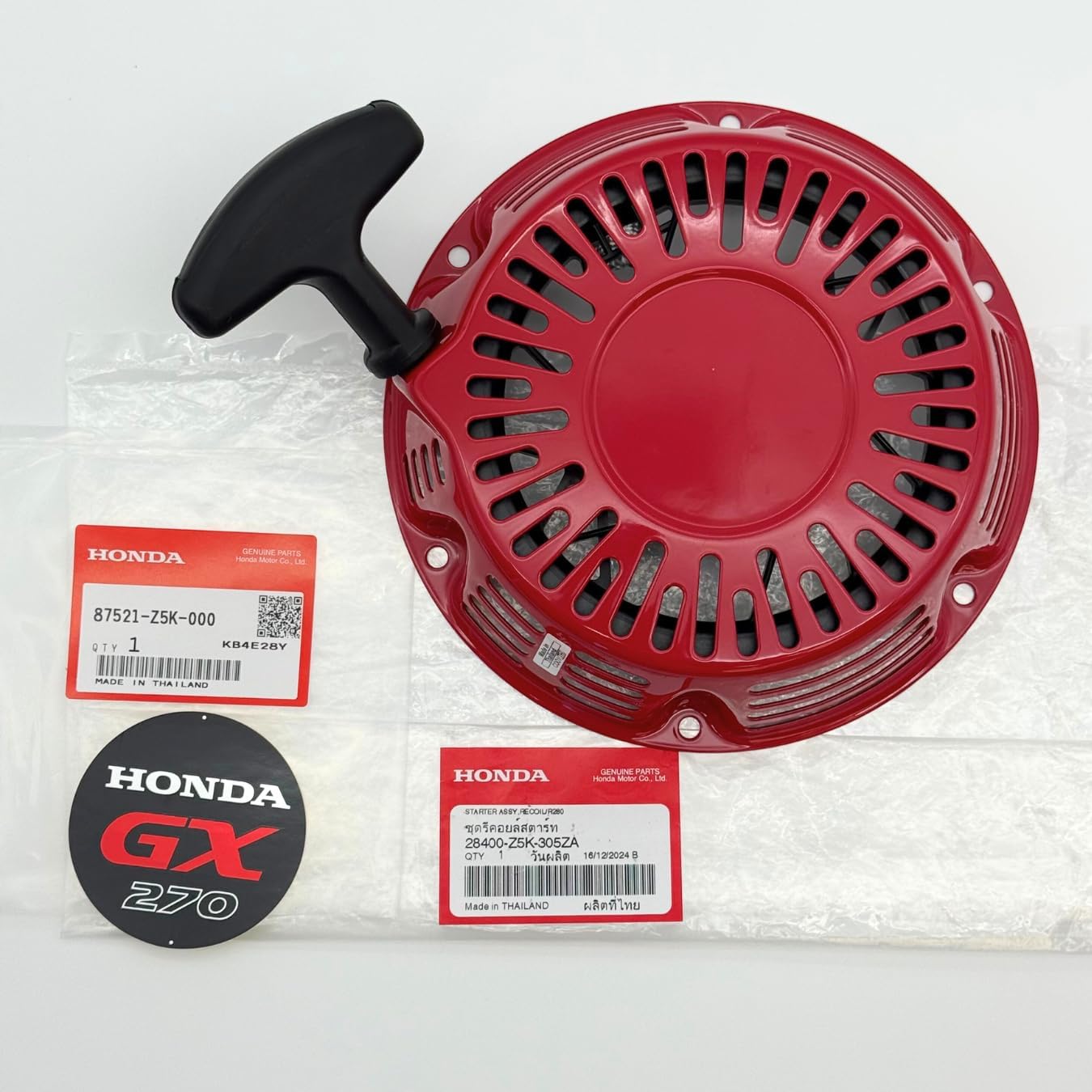 KINDZA Genuine 28400-Z5K-305ZA Recoil Starter Assembly with Genuine Emblem 87521-Z5K-000 for Honda GX270 GX240 Engines WT30XK4 FRC800 Superseded by 28400-Z5K-013ZA