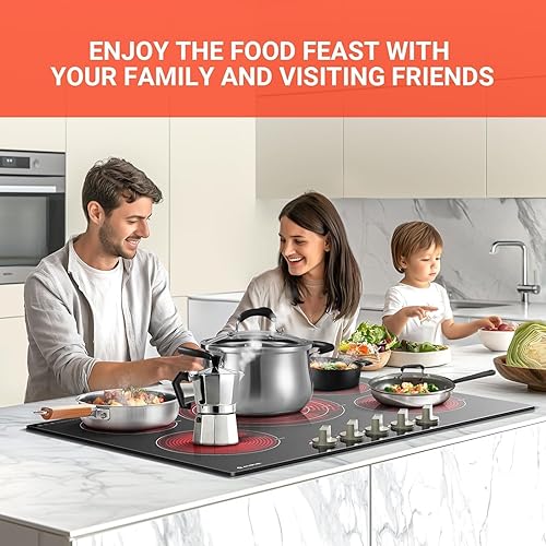 Miniatura 2 de AAOBOSI Cocina eléctrica de 30 pulgadas, 5 quemadores de 9000 W, control de perilla de cocina de cerámica integrada, estufa eléctrica, 9 niveles de