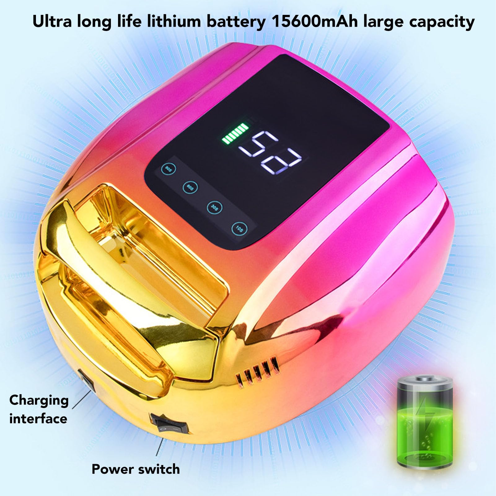 UV Nagellicht, ABS Tragbare Kabellose Nagellampe 96 W mit 42 Lichtchips, Abnehmbare Grundplatte Digitalanzeige Infrarot Sensor UV Härtendes Nagellicht