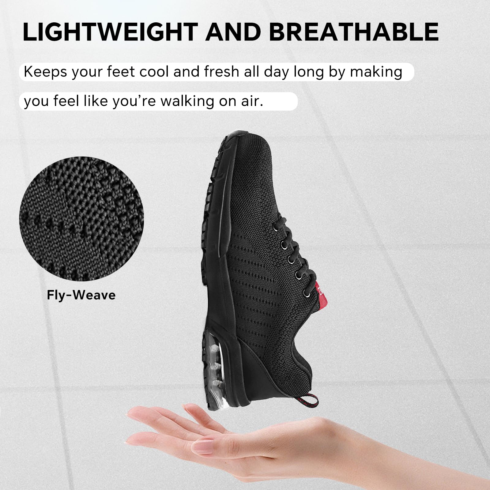 SPIEZ Zapatos de Seguridad Hombre Mujer Ligeros con Puntera Composite y amortiguación de Aire Negro/Rojo Tallas EU 36-46