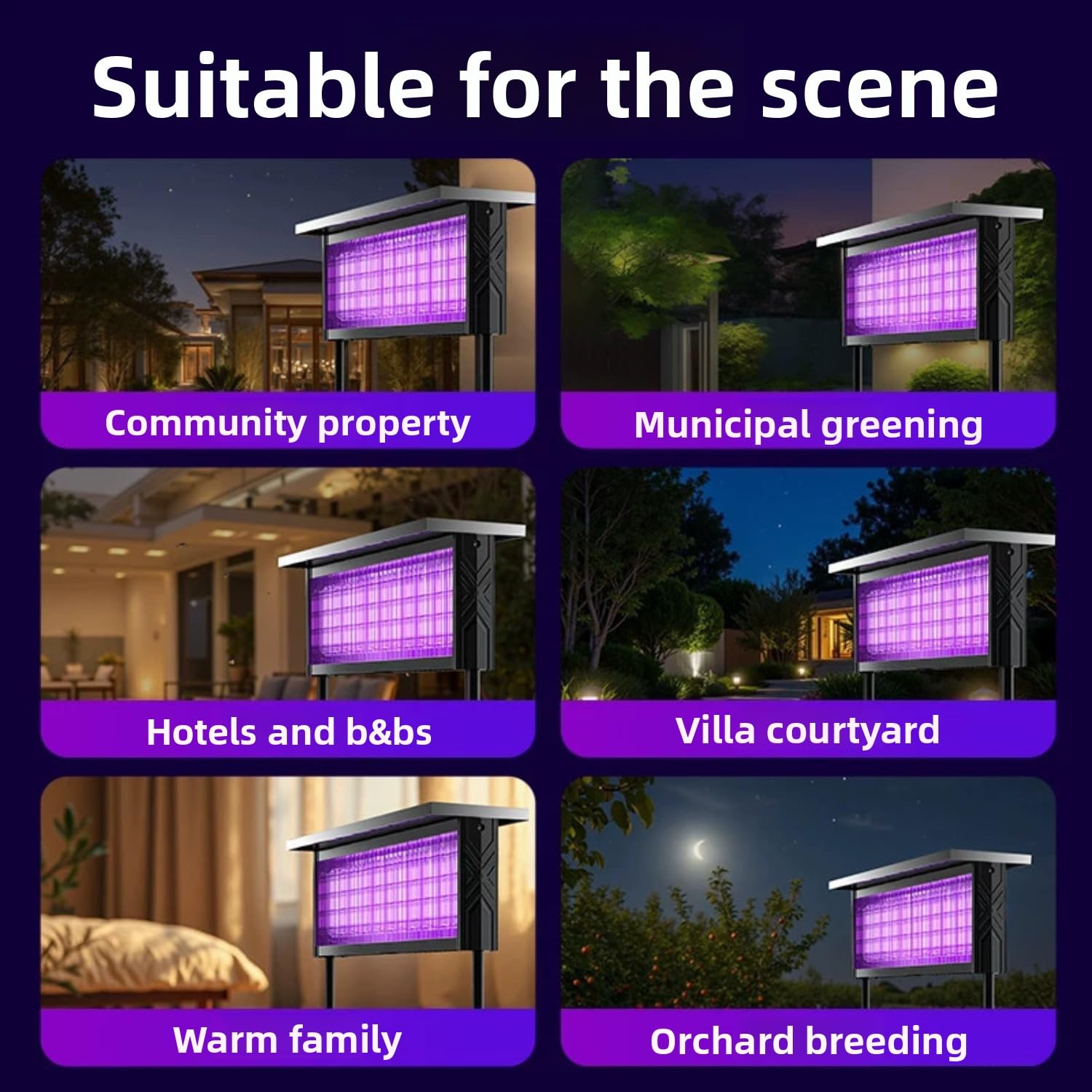 Matamosquitos solar, exterminador de insectos con luz UV, repelente de plagas impermeable para patio, jardín, parque, comunidad, control eficaz de mosquitos e insectos (negro, 23 cm)
