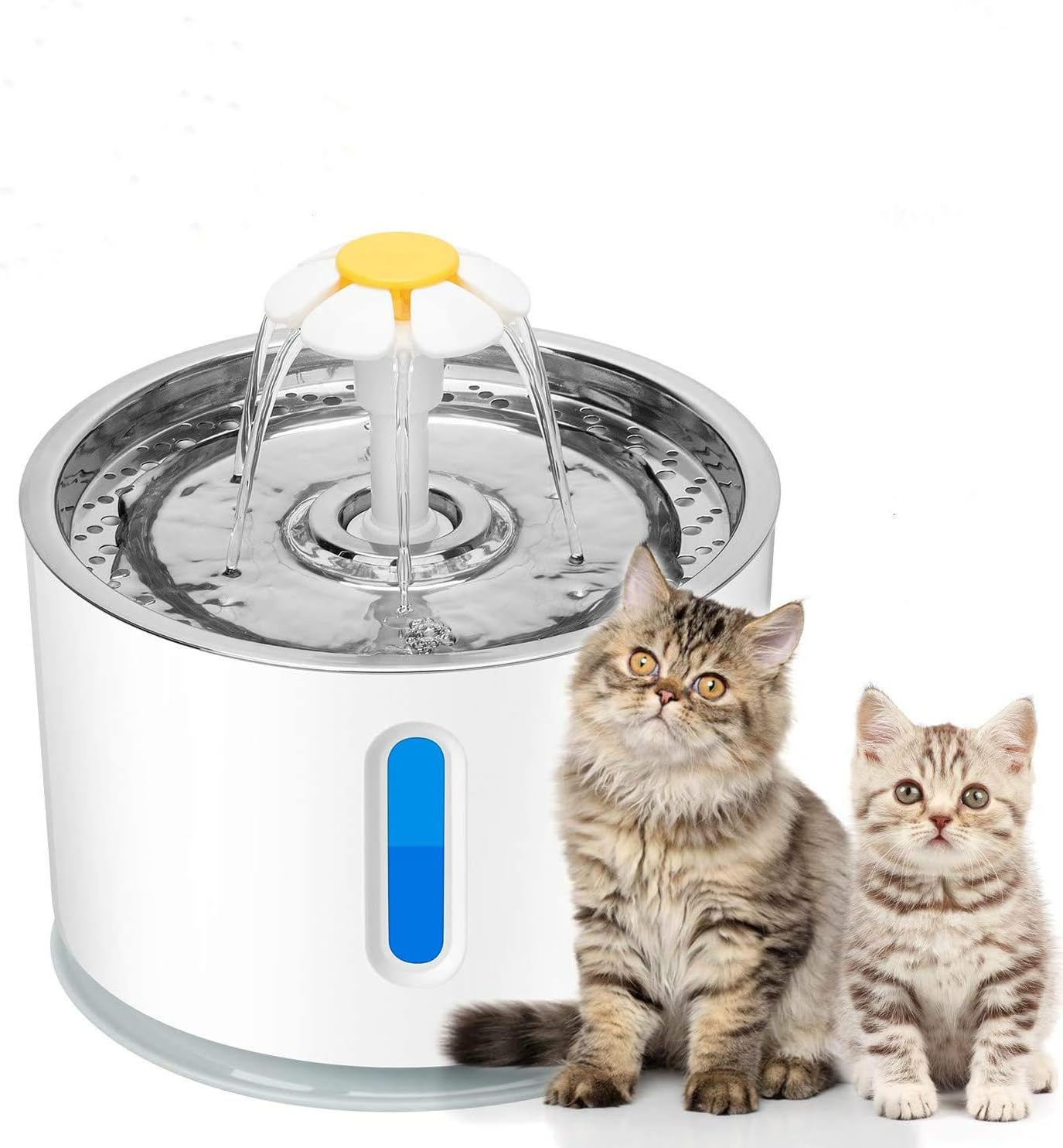 Chasehill Cat Dog Water Fountain, Ultra Quiet Water Level Window with LED Light, Stainless Steel Top 2.4L Water Drinking Fountain Pet Dispenser, 2 Packs Replacement Filters