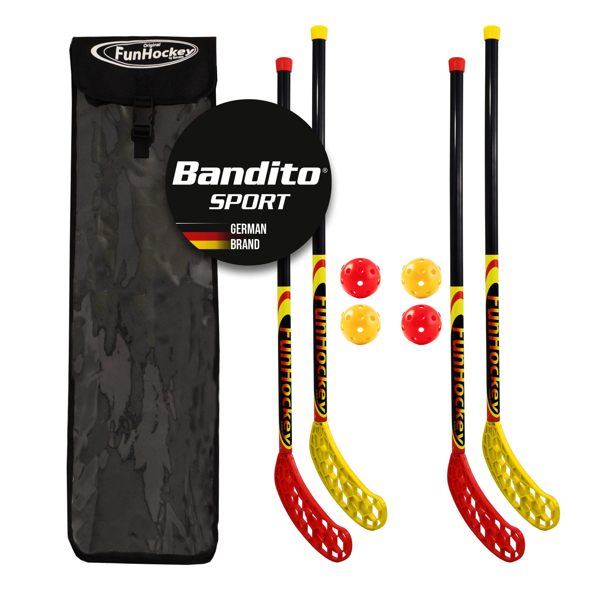 Bandito FunHockey Set racchette palline bambini floorball street hockey outdoor rosso giallo