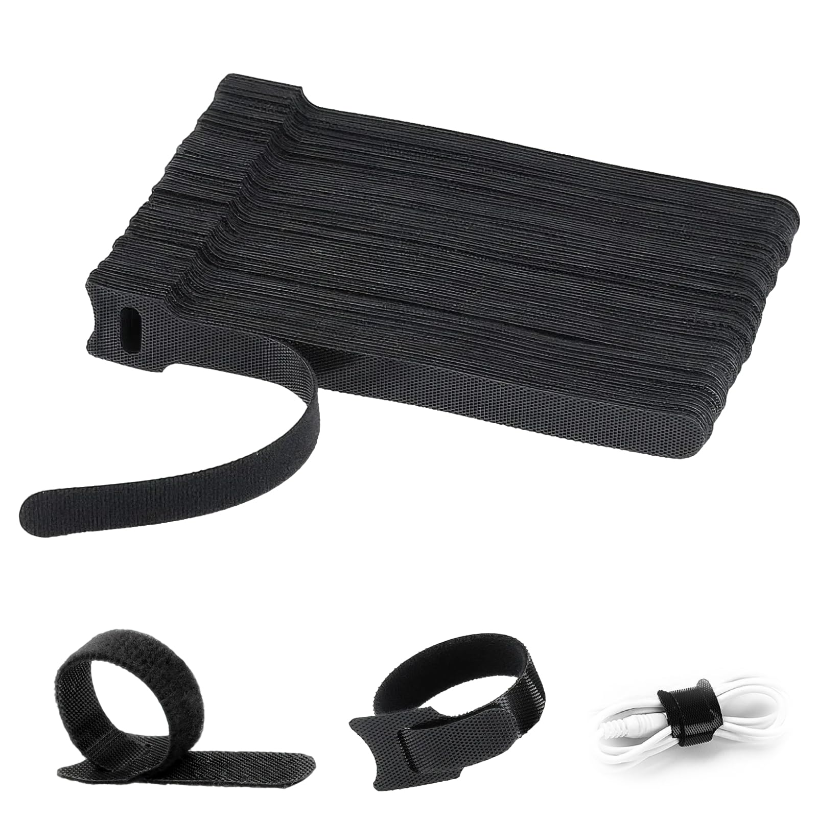 AropaeenGlowry 100-Pack 15cm Reusable Hook & Loop Cable Ties - 12mm Wide Adjustable Cord Organizers, Black