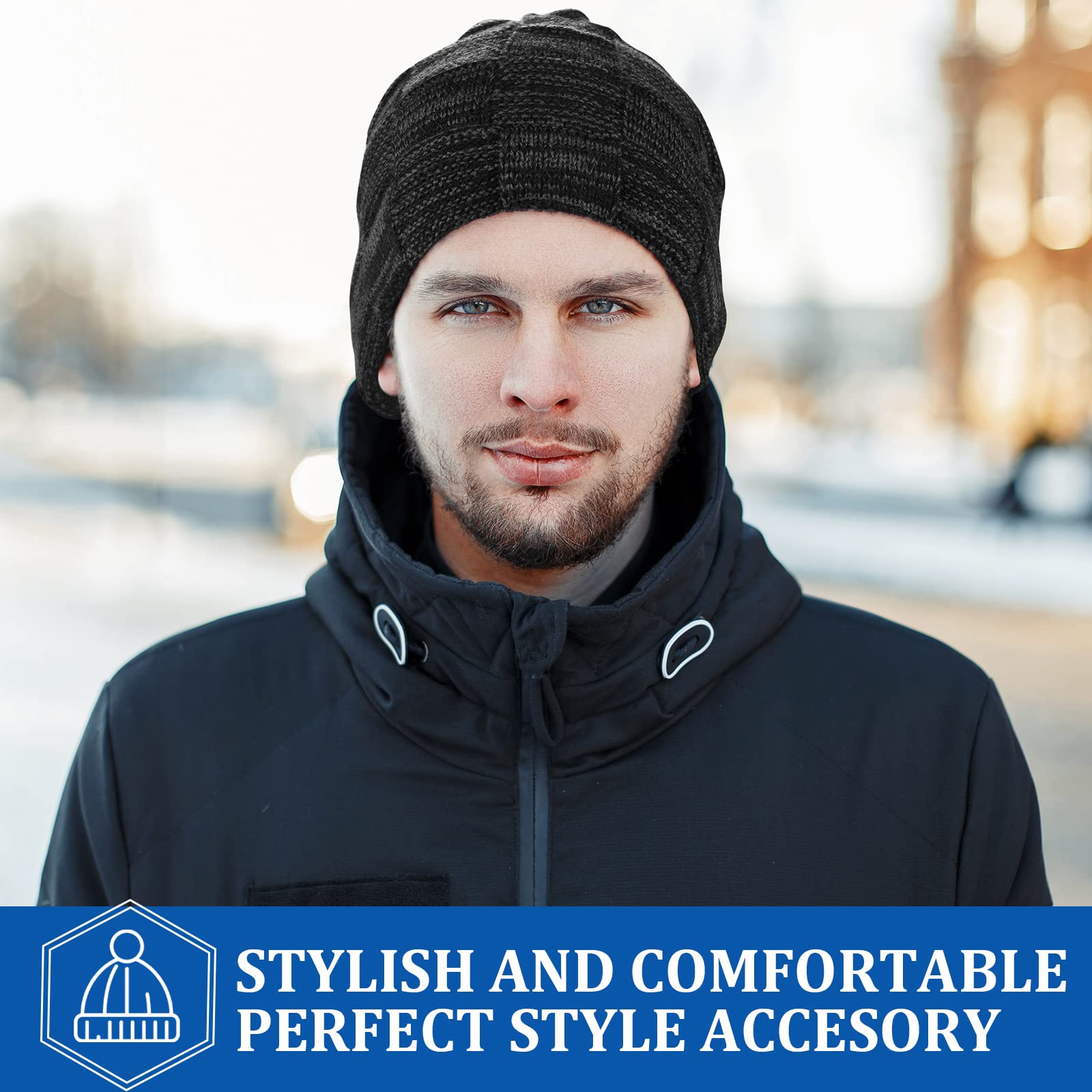 Geyoga Gorro de invierno para hombre, con forro polar, para hombre, para hombre, Negro, gris, rojo vino, azul real, Medium