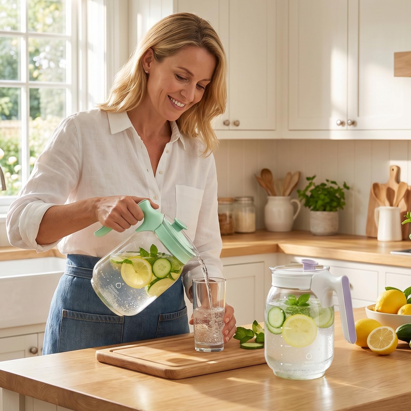 2 Stück Glaskaraffe Mit Deckel, 1.8 L Glaskaraffe Wasserkrug, Wasserkaraffe Aus Glas, Hitzebeständige Glaskaraffe Für Heiß & Kalt, Saft, Milch, Tee, Kaffee Und Getränke Küche, Haushalt & Wohnen