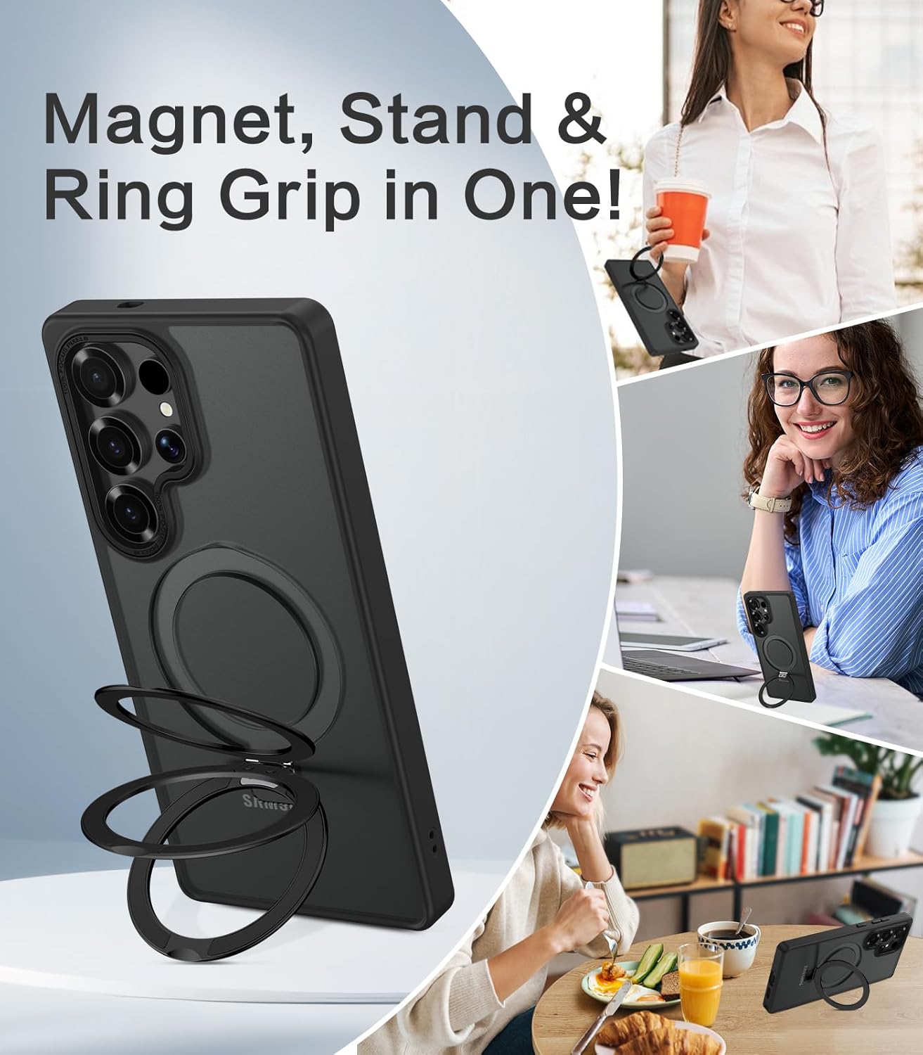 VENINGO for Samsung S25 Ultra Case, Magnetic Case for Samsung S25 Ultra, Slim Luxury Translucent Matte Shockproof Full Body Protection Phone Case Holder Kickstand for Samsung S25 Ultra 6.9'', Black - Image 4