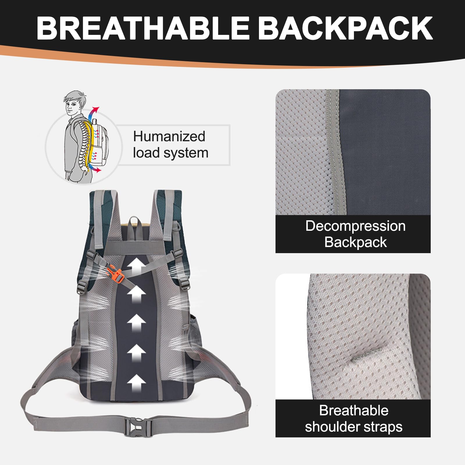 Zaino da trekking da 40 l, da uomo e da donna con copertura antipioggia, zaino impermeabile con ventilazione posteriore e schienale in rete, zaino da trekking, per ciclismo, alpinismo e
