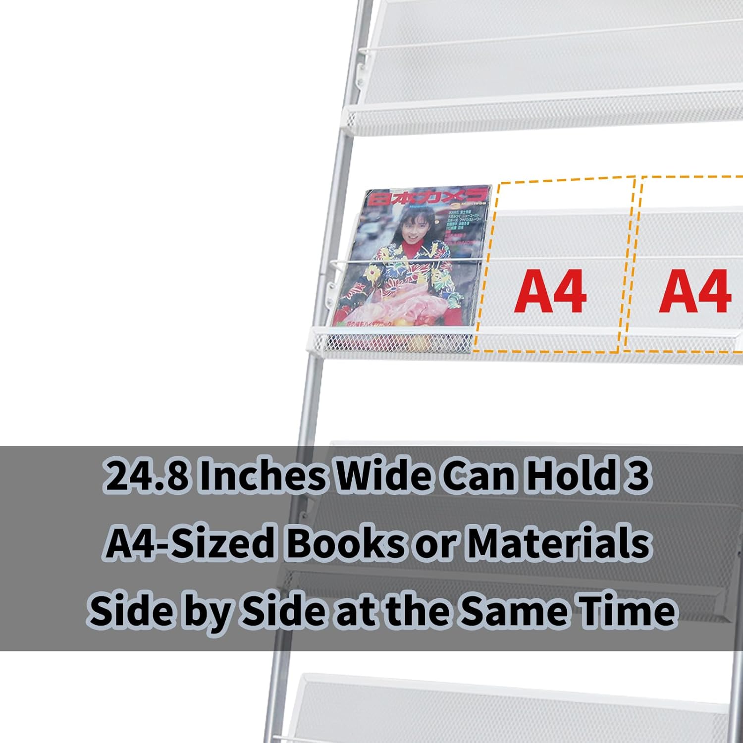 Floor Standing Magazine Rack,The Wheels with Locking 4 Tier Document Display Rack for Exhibition Office Shopping Mall Waiting Room and Other Places （BLACK